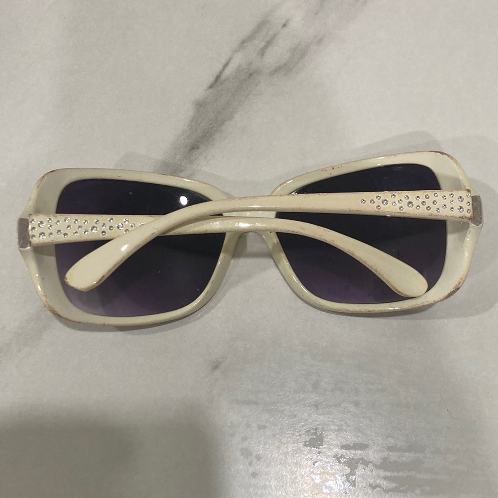 White Frame Sunglasses with Purple Lenses and Crystal Accents - Picture 7 of 16